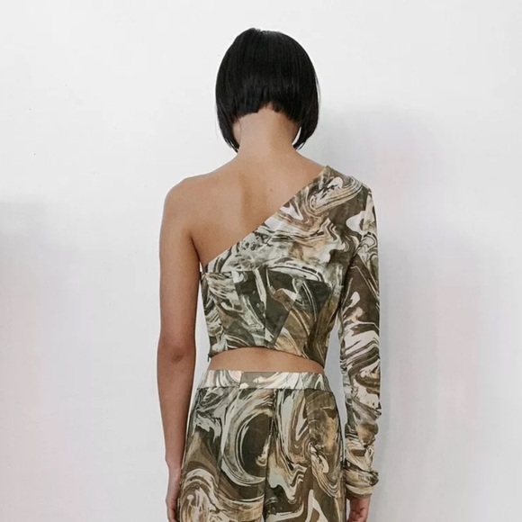 Zara Retro Asymmetrical Tulle Corset Semi Sheer Arm 1 Shoulder Crop Top - Picture 3 of 11